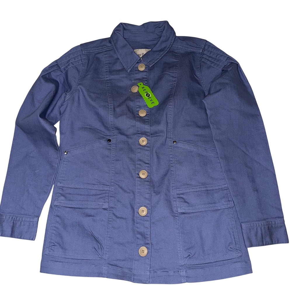 AnyBody Women Blue Utility Jacket XS REPREVE Recycled Stretch Button Front NEW